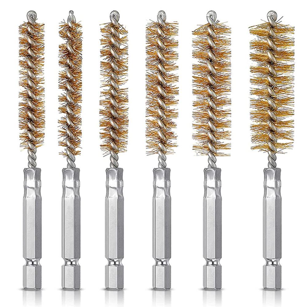 6 Pcs Stainless Steel Cleaning Brush Set 1/4" Hex Bar Twisted Wire Hole Brush for Power Drill Impact Driver(8/10/12/15/17/19 mm)