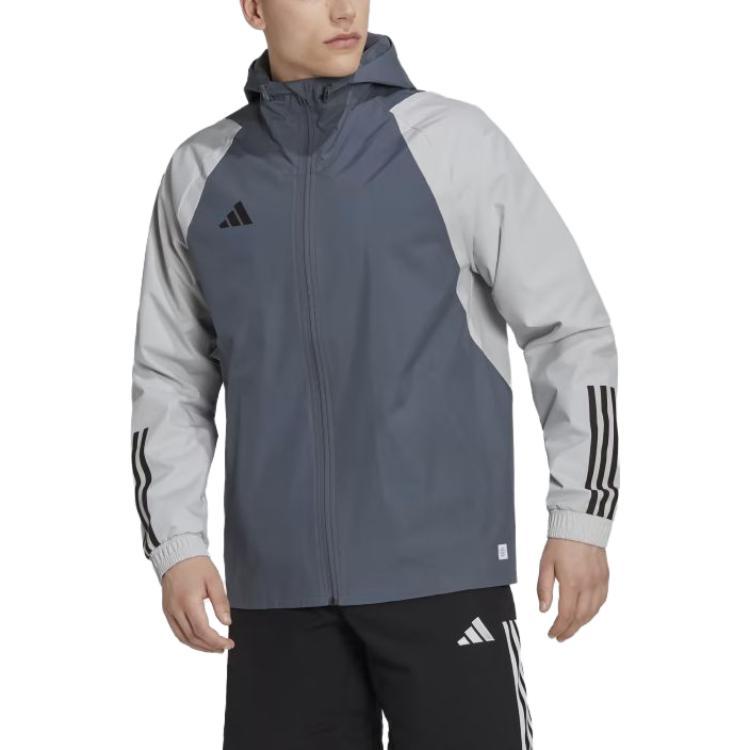 adidas Originals Tiro 23 Color Block Hooded Casual Sports Jacket Men Jackets Light-Gray HU1320