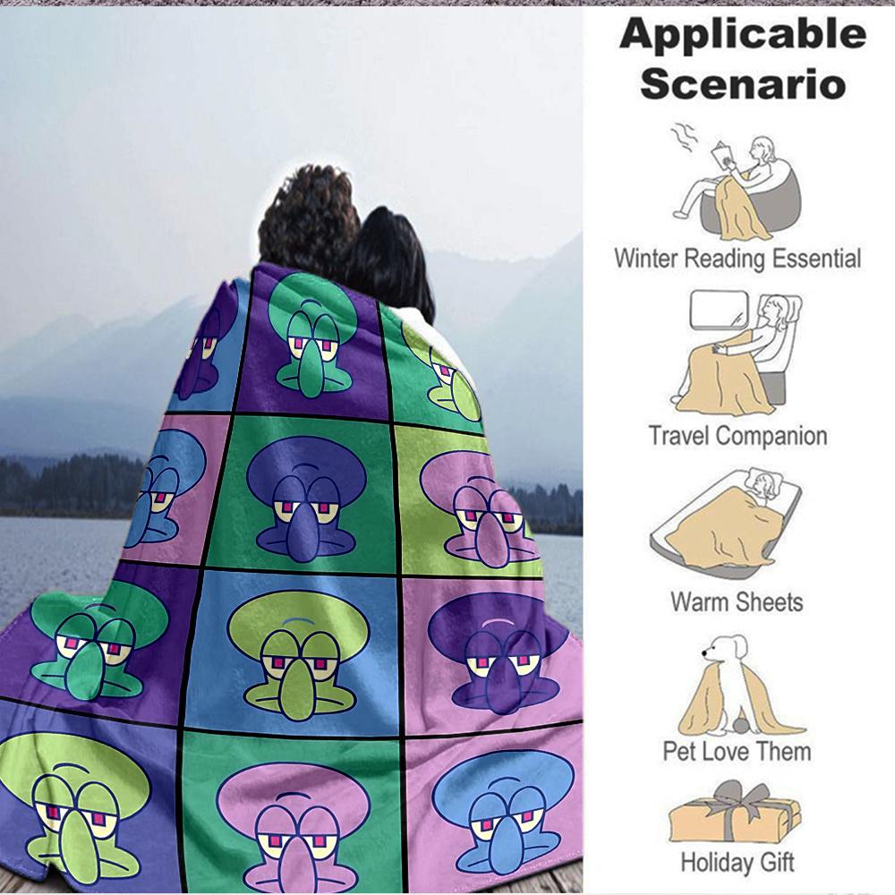 1 stuks SpongeBob SquarePants Flanellen Plaid HD Geprint Lichtgewicht Zacht Warm Deken voor Alle Seizoenen voor Bank, Bed, Reizen, Kamperen Machine Wasbaar