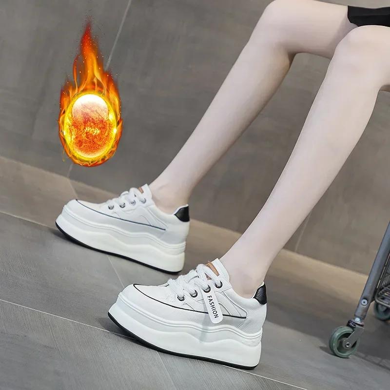 9cm Genuine Leather Platform Sneakers Wedge Shoes for Women Breathable Sneakers Autumn Casual Shoes Hidden Heel Zapatillas Mujer