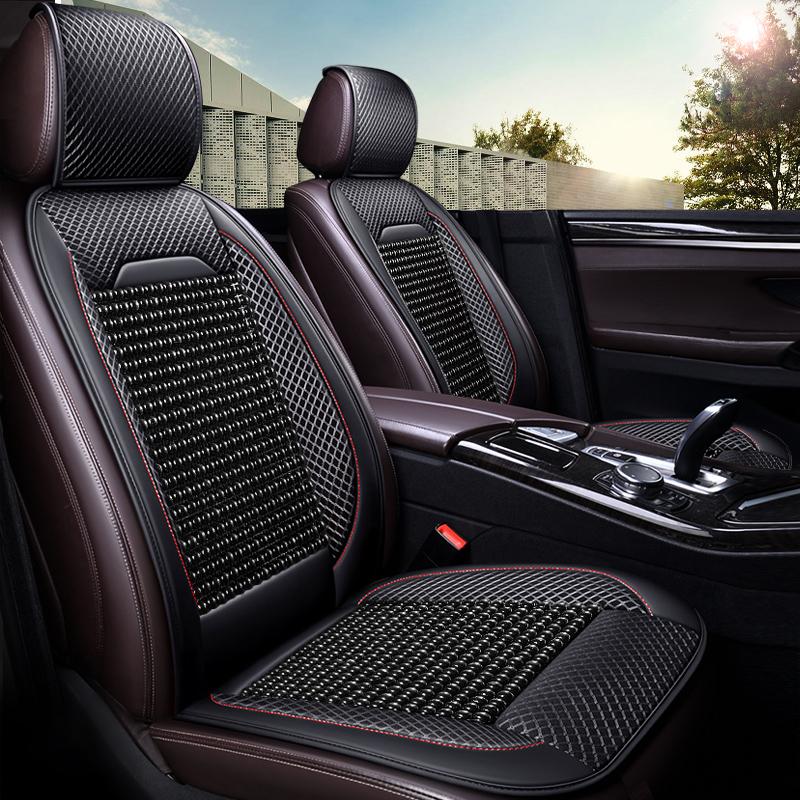 Luxury PU Leather & Wooden Bead Car Seat Cushion – Breathable, Durable & Easy-Clean – Fits Most Cars, Trucks,  and SUVs