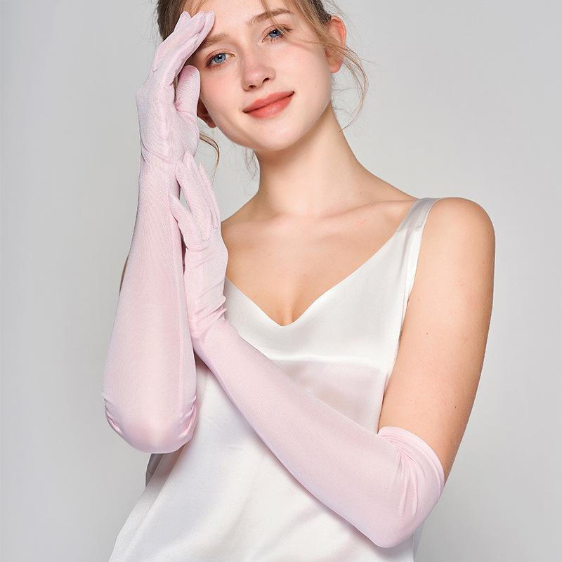 Yu Yue Mulberry Silk Sun Protection Arm Sleeves for Women - Long, Solid Color Driving Gloves