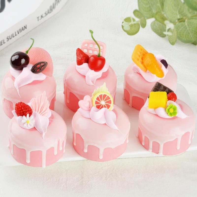 Pink Fruit Cream Simulation Mini Cake Slow Rising Squishy Toy Dessert Stress Relief Squeeze Fidget Toy