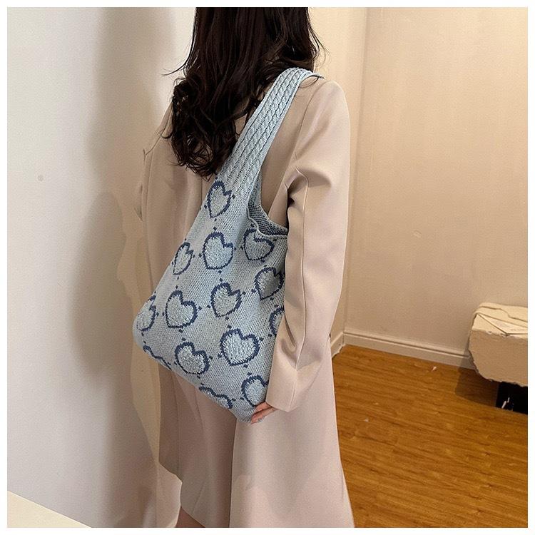 Knit Bag Retro Woven Bag Shoulder Bag Fashion Sweet Lazy Style Large Capacity Tote Bag Everything Casual