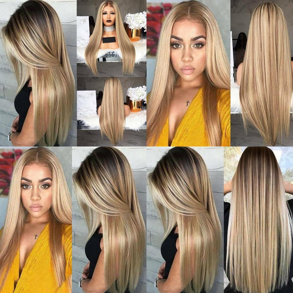 Magnifique perruque longue et lisse Ombré Blond pour femmes Parfaite pour les fêtes costumées et le Cosplay