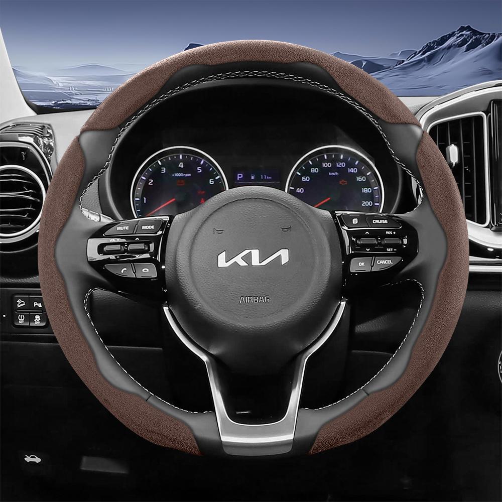 Suitable for Kia Sporty Suede Steering Wheel Cover with Split Snap-On Design for Sportage Seltos Sorento Niro Sonet Picanto K3 Forte Cerato Ljcmw22