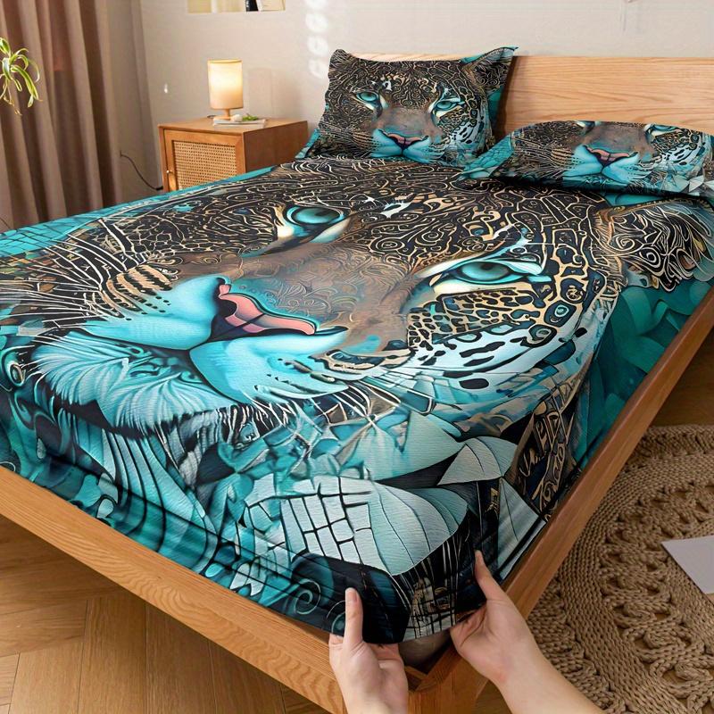 Set of Bed Shets Leopard Patern Soft plus Comfortable Beding Set for Bedrom Guest Rom plus Dormitory Decoration