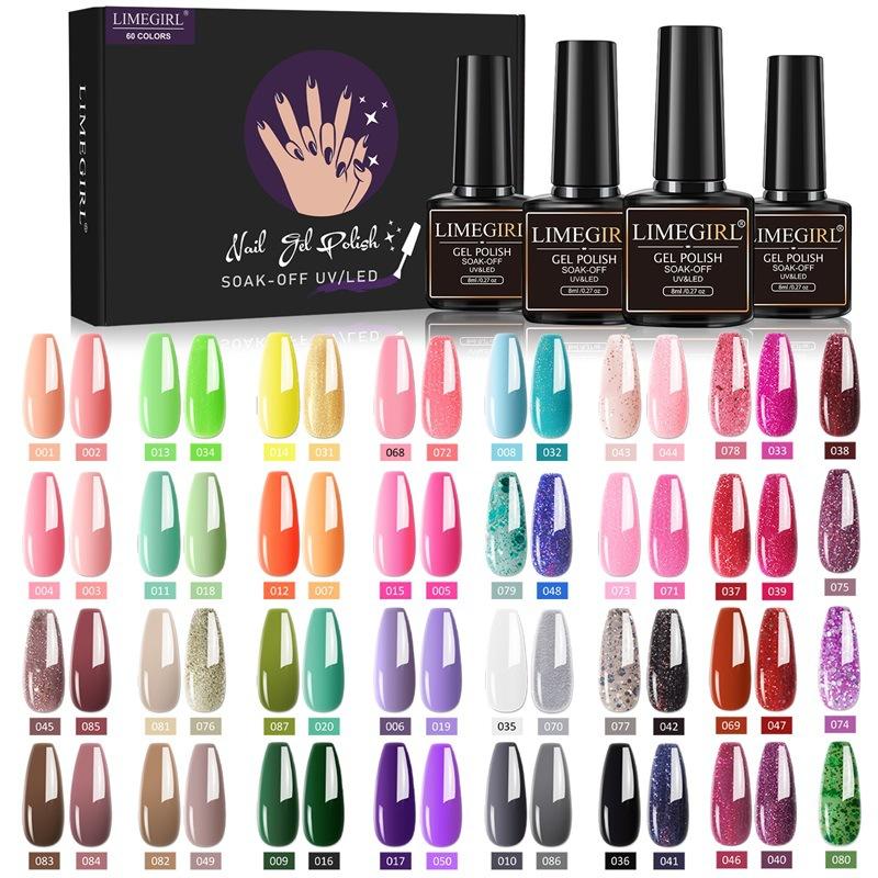 60 Colors Gel Nail Polish Kit Functional Gel Manicure Set Matte Top Coat Base Coat High Gloss Long-Lasting Nail Art Set
