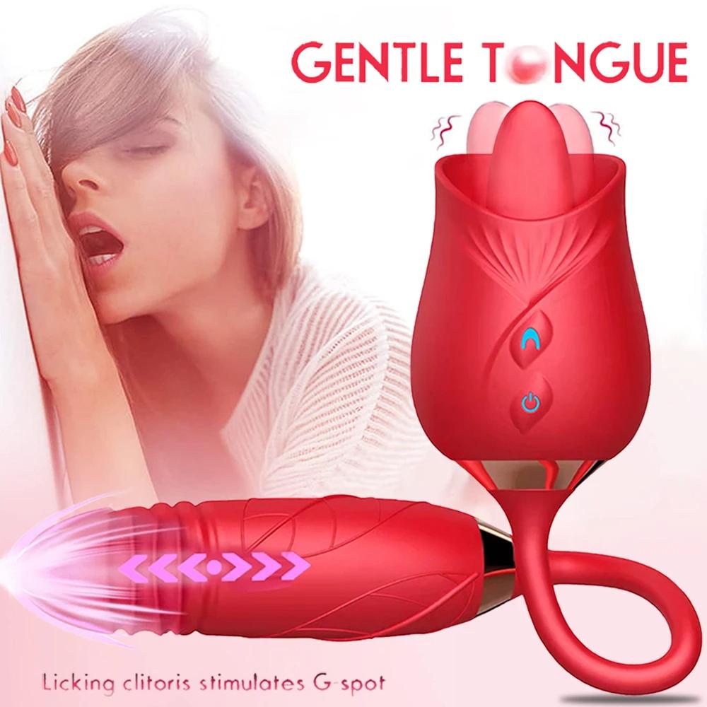 3-in-1 female masturbation rose sex toy Clit Clintoris G-point thrust Dildo oral sex Vibrator G-point stimulation licking erotic