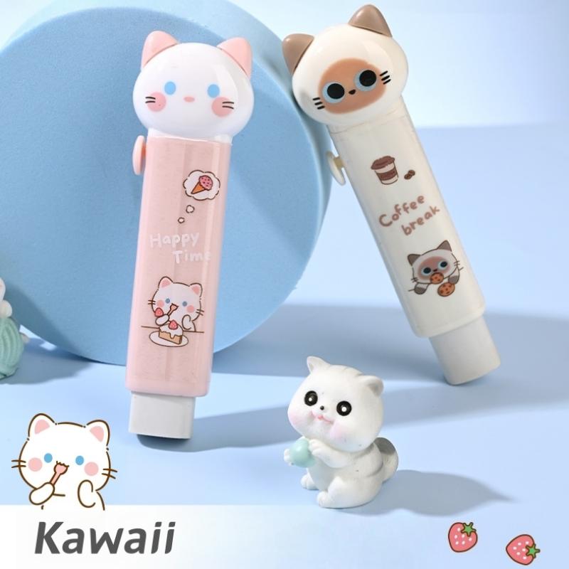 1/4pcs Cartoon Cat Town Eraser Mini Kitty Push Type Rubber Erasers for Pencil Cleaning Stationery School Student