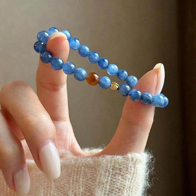 Pulseira de ágata de pedra azul natural, design de nicho feminino, senso de alta moda simples e levemente luxuosa, joia versátil