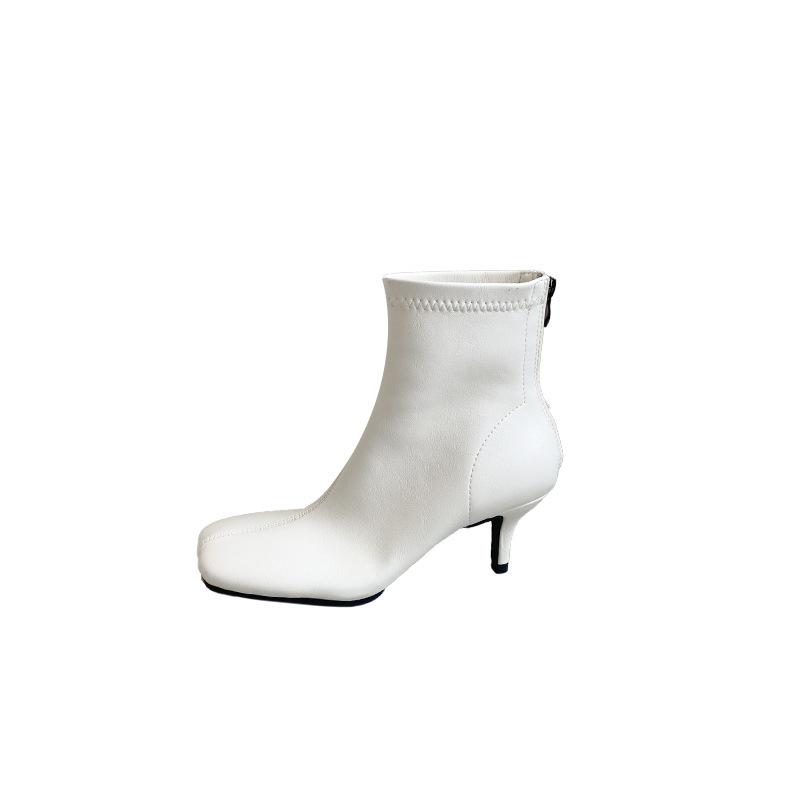 2025 autumn new square head thin heel high heel temperament thin French fashion sexy short boots