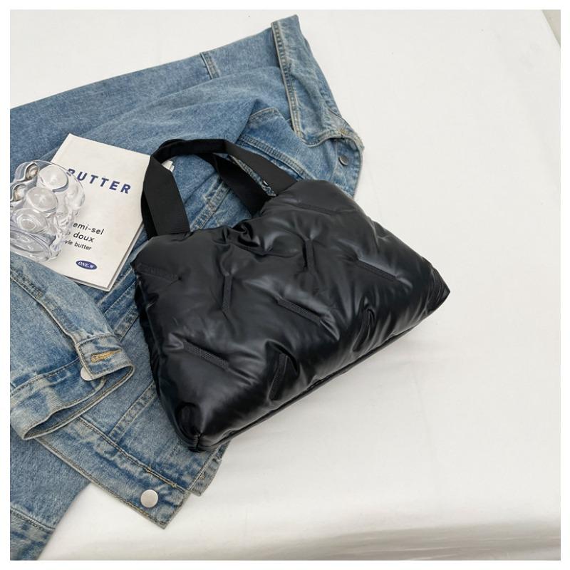 New Women Handheld Underarm Bag Minimalist Glossy Down-Filled Tote Bag Large Capacity Oxford Shoulder Bag