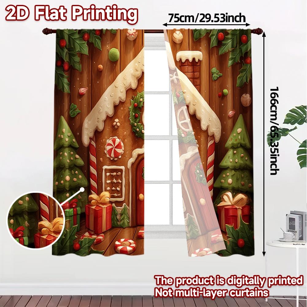 2D Flat Printing  JIT 2pcs   Curtains (Without Rod) Gingerbread Haven Popular Curtain Cloth Polyester Easy Install Curtains Home