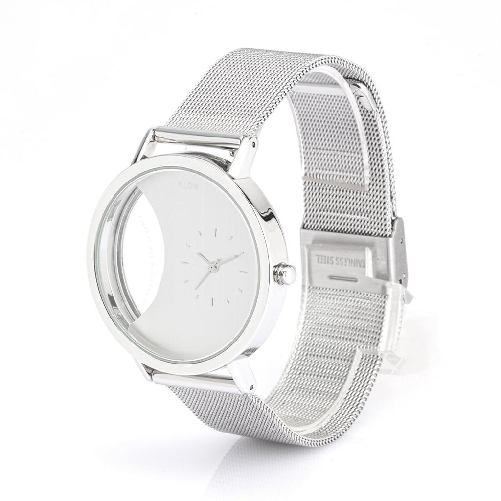 Klon Skeleton and Simple Replacement KLON CIRCLE WINDOW EAST 38mm Watch, Clear, Men's Women's, Strap, -SILVER MESH-