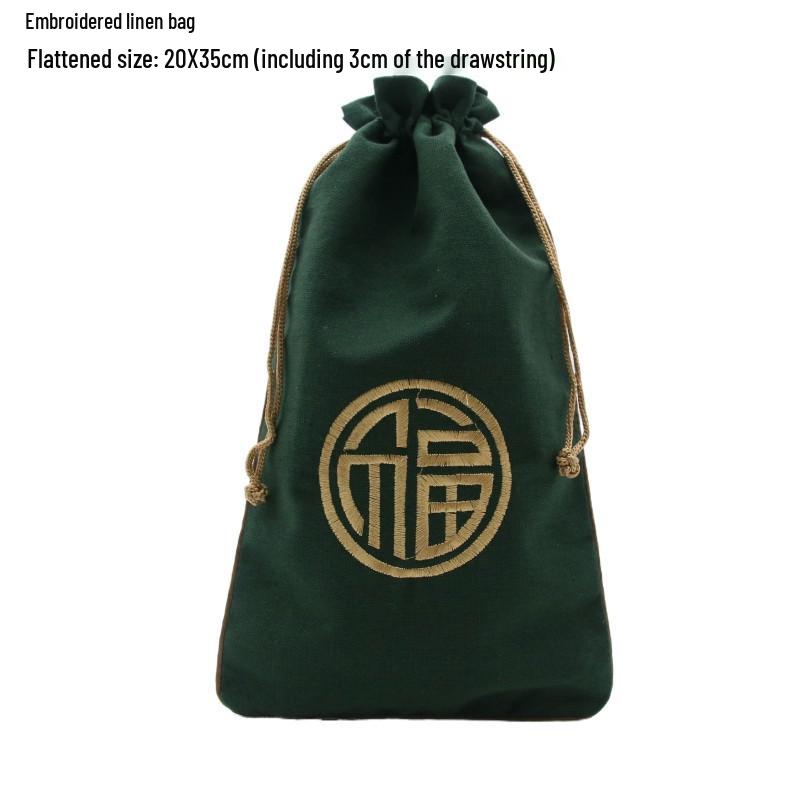 "Extra Large Embroidered Linen Drawstring Bag for Storage and Gifting"