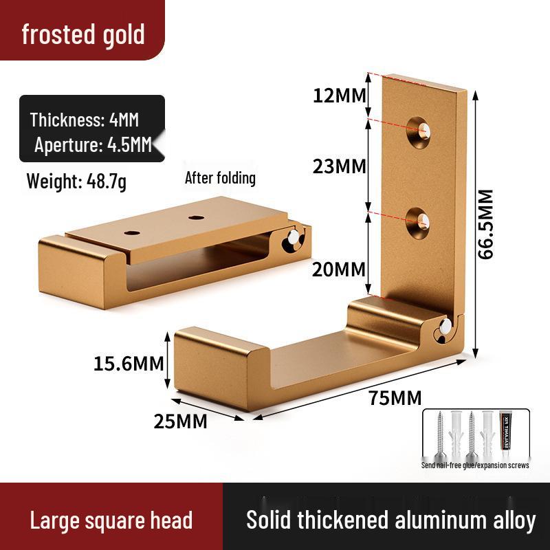 Black Aluminum Alloy Folding Wall-Mounted Coat Hook - Punch-Free, Solid Single Hook