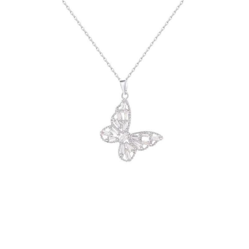 Luxury Female Crystal White Zircon Stone Butterfly Pendant Necklace Vintage Gold Color Wedding  For Women