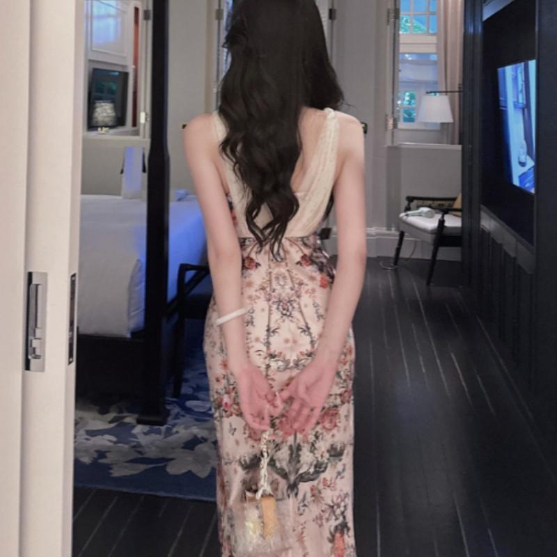 French Vintage Y2k V-Neck Midi Dress Women Casual Evening Party Dress Beach Style Boho Retro Elegant One Piece Dress Korean