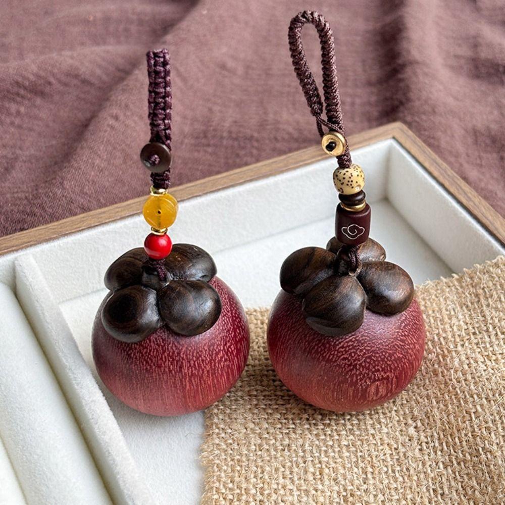 Strawberry Wooden Pendant Phone Chain Mangosteen Car Keyring Lucky Sandalwood Keychain Decoration