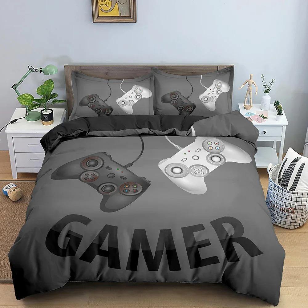 Kids Teens Video Games Duvet Cover Set Boys Gamer Comforter Cover Gaming Controller Pattern Bedding Set Polyester Quilt Cover