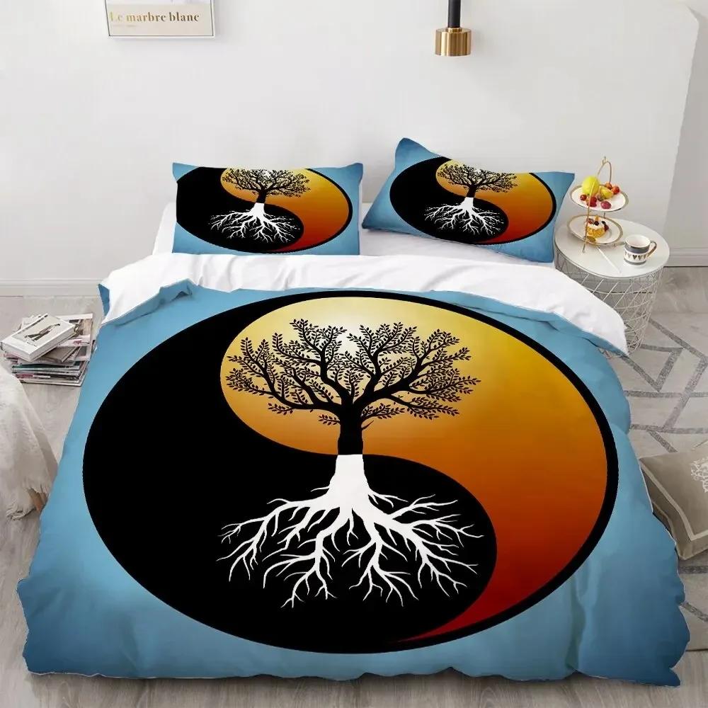 Top Yin Yang Duvet Cover Mandala Bohemian Bedding Set Retro Lotus Tai Chi Bagua Comforter Cover Chinoiserie Quilt Cover