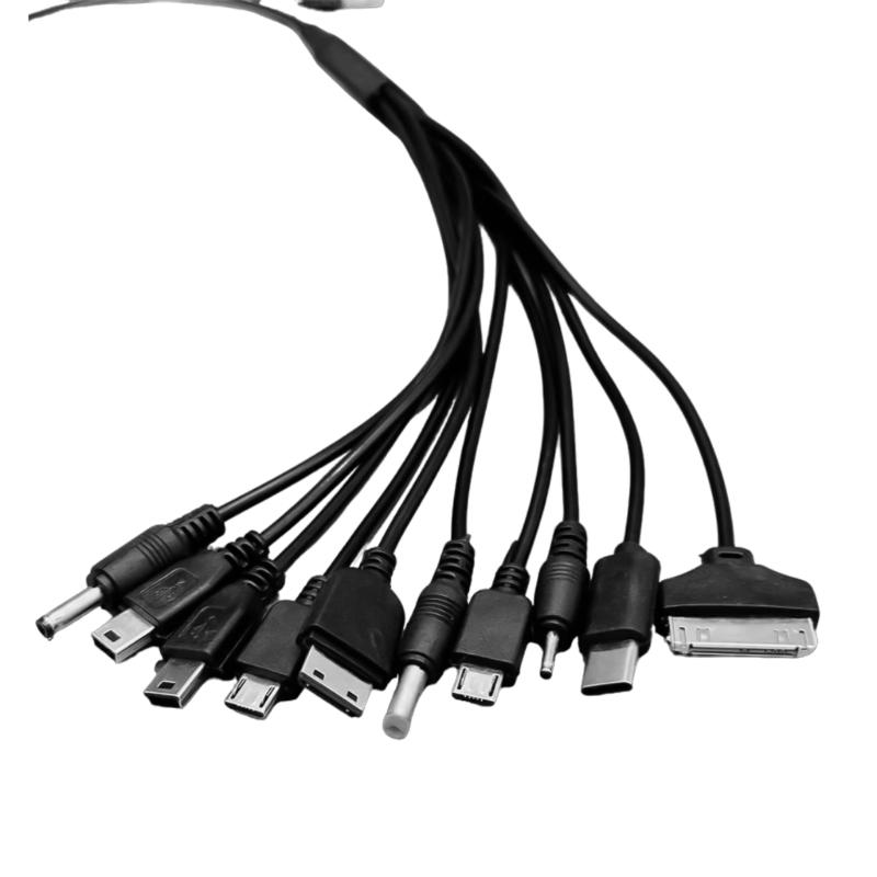 Multifunctional 10 In 1 USB Charging Cable Spring Coiled Data Sync Cord Wire for Multiple Devices Portable 54cm Length