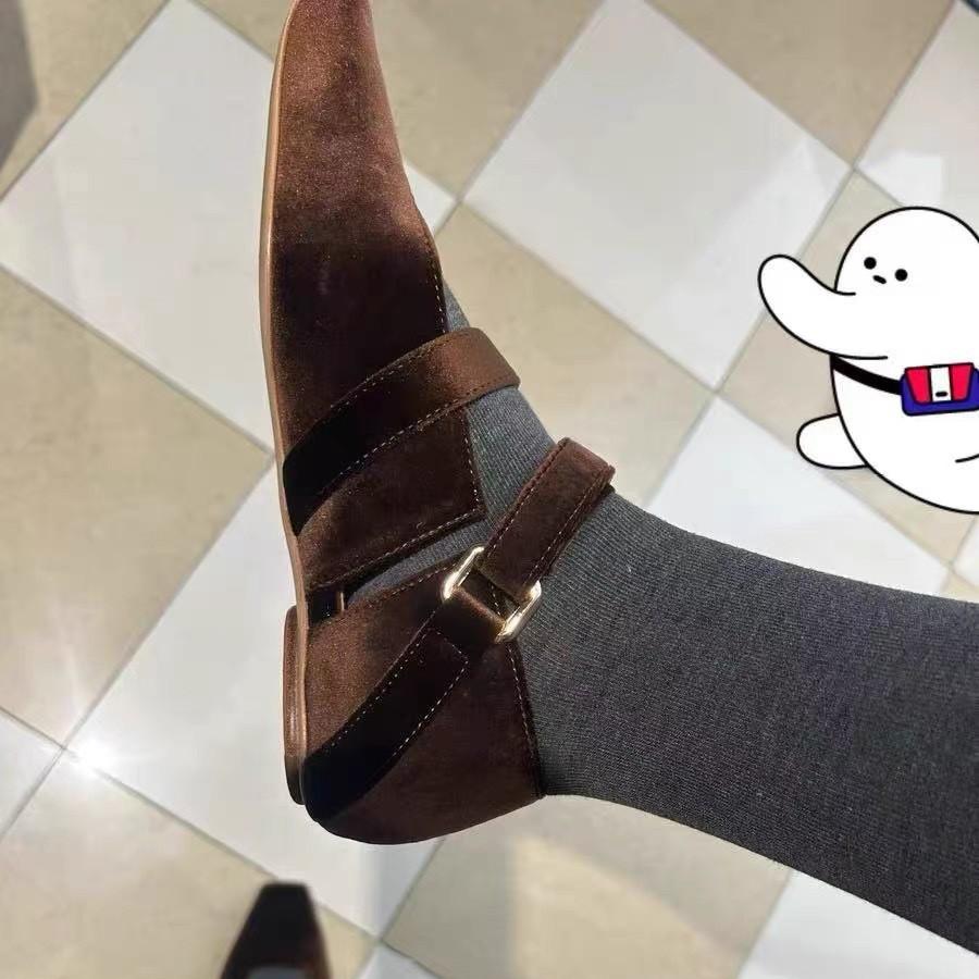 Sheepskin Version~ French Niche Temperament Velcro Square Head Shallow Mouth Mary Jane Shoes Women's 2025 Autumn New Single Shoes