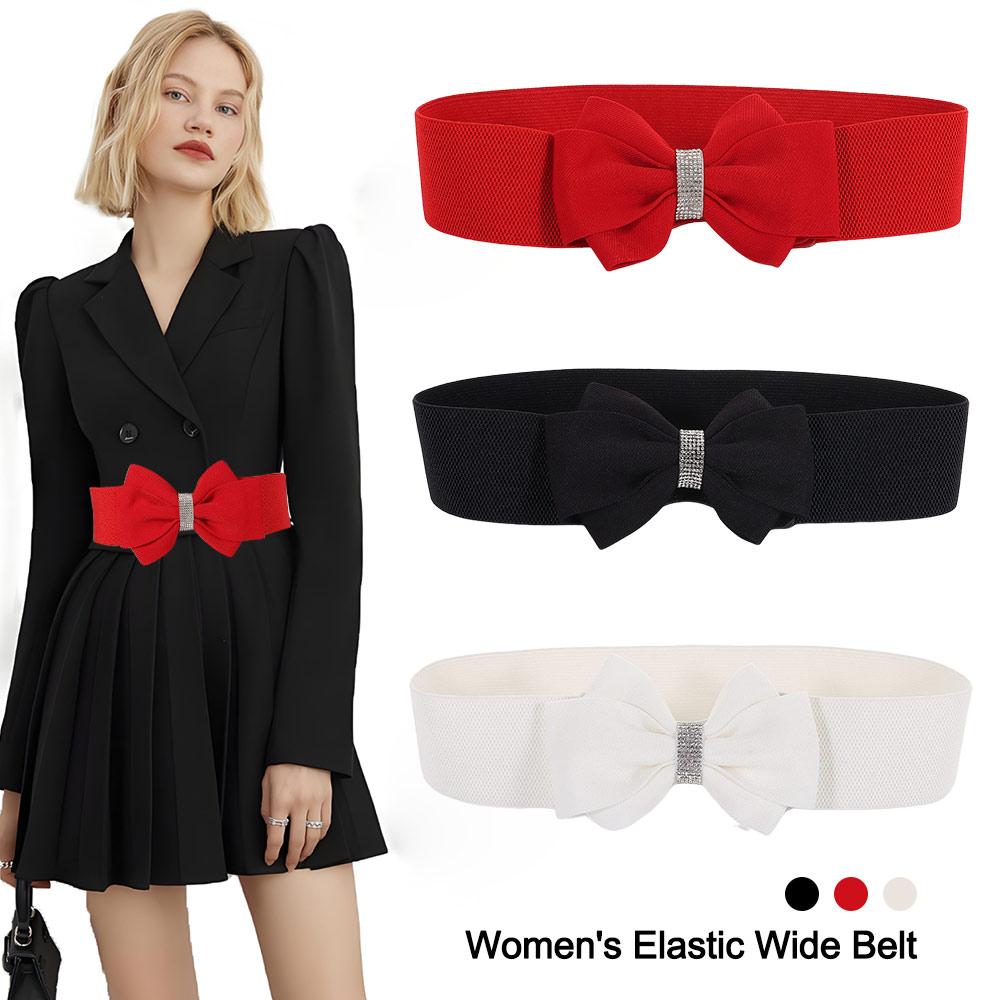 Ceinture Élastique à Nœud de Couleur Unie Grande Taille Ceinture Stretch à Strass Ceinture Nœud Papillon pour Robe Jeans