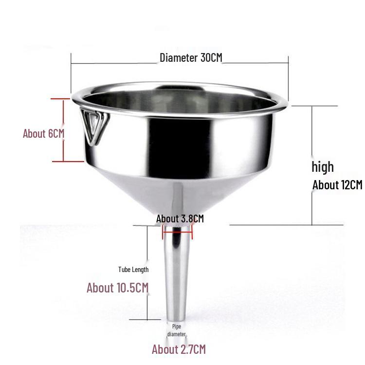 Large Stainless Steel Conical Oil Funnel with Fine Spout and Strainer