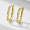 Europe and America Style S925 Sterling Silver Oval U-shaped Zirconia Ear Buckles 14K Gold Plated Women's Diamond Hoop Earrings