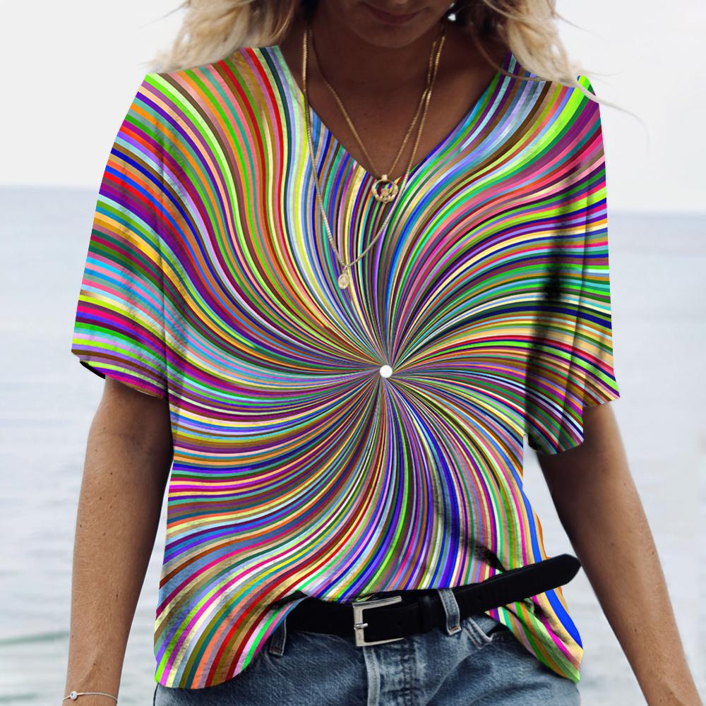 

Модная женская одежда, футболка с 3d-кривым принтом, повседневная футболка с v-образным вырезом, новая абстрактная женская футболка, большие уличные топы с короткими рукавами 8XL