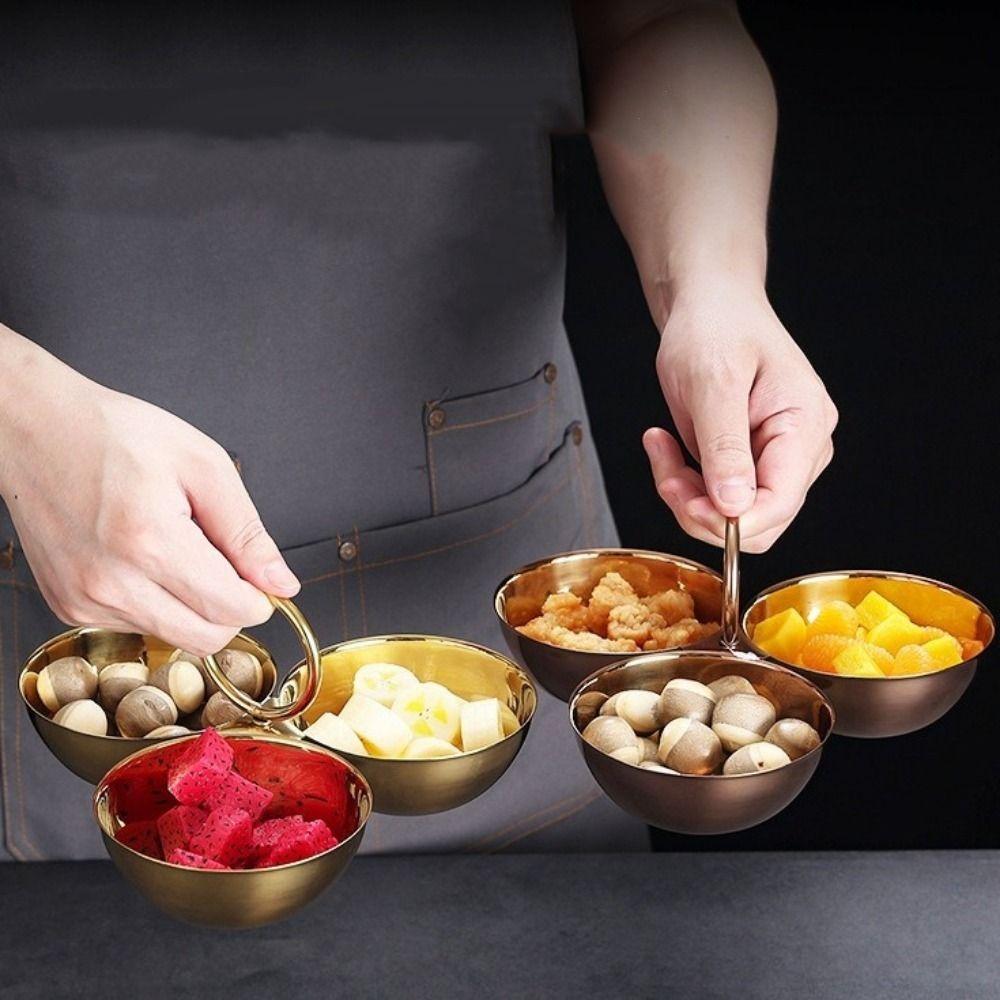 Stainless Steel 3-Compartment Snack Bowl Large Capacity Round Sauce Dish Appetizer Platter  Parties