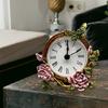 Compact Vintage Desk Clock with Quiet Movement and Metal Florals Butterfly Pattern Decorative Mini Table Clock Gift