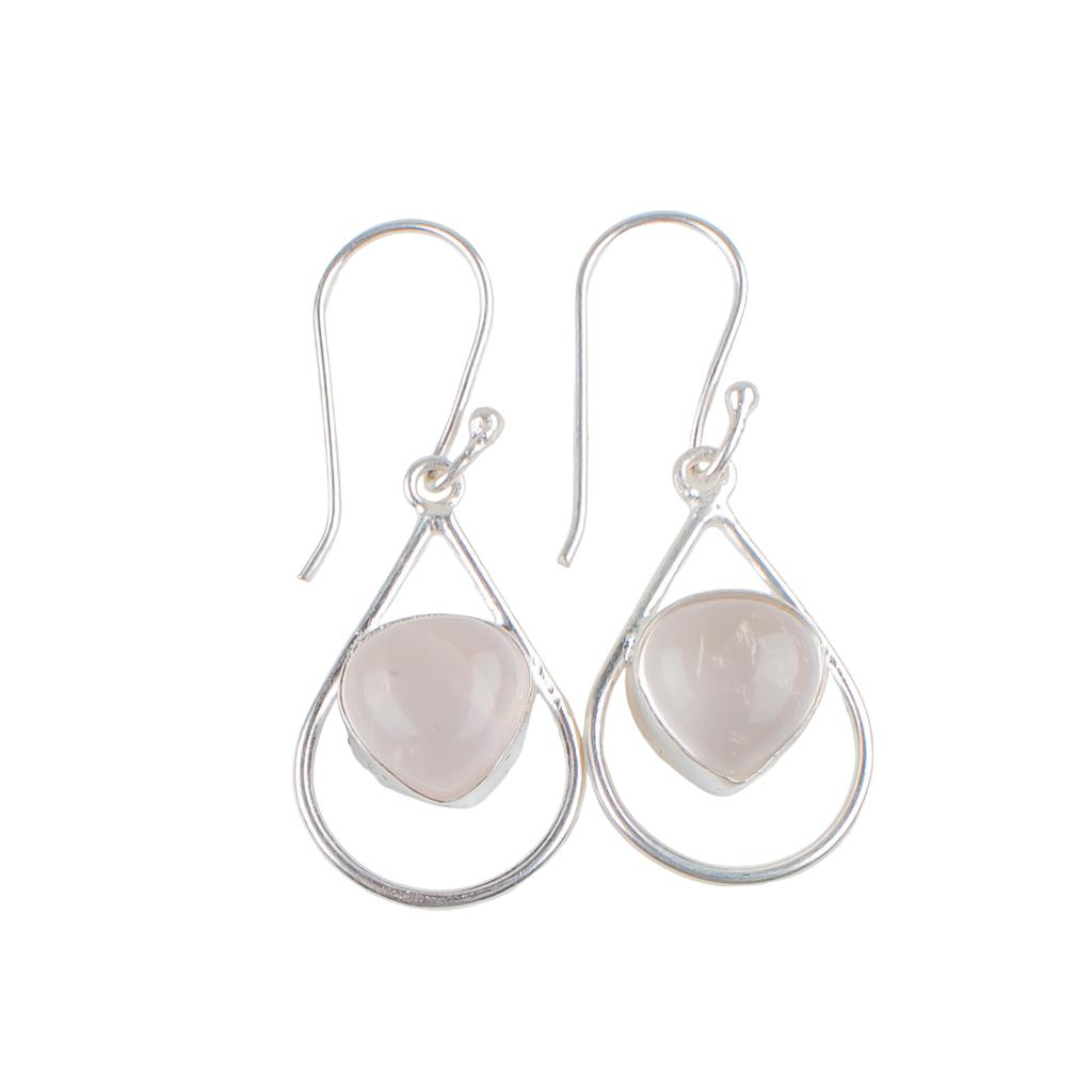 Natural Rose Quartz Gemstone 925 Sterling Silver Handmade Jewelry Earrings 1.50" EE-38-22