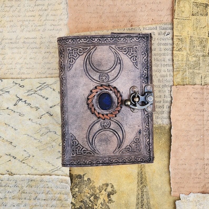 Rustic Leather Travel Journal  Triple Moon Design Customizable Premium Paper C-Lock Closure Perfect Gift Idea