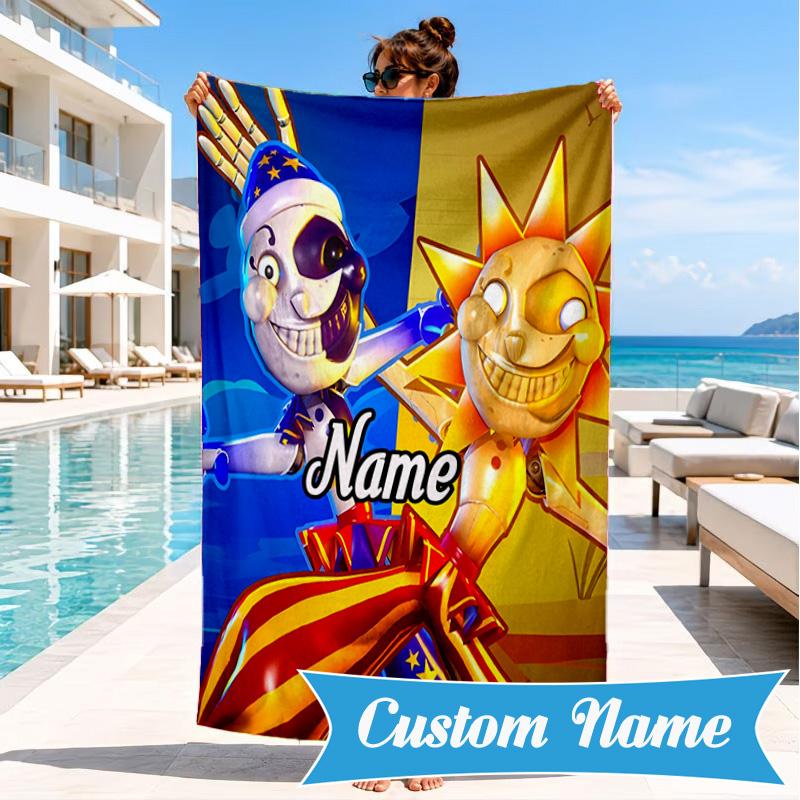 Custom Name Daycare Star Adventure Heart In Space Adventure Microfiber Beach Towel, Lightweight for Summer Travel, Swimming Pool Fan Gift