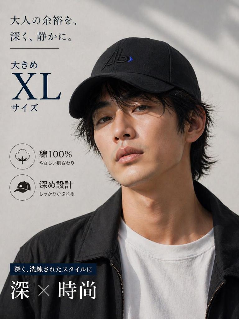 Large Size Deep Extra Large Suitable for and Unisex [Lovechic] Men's Cap, Fit, (60-65cm), Stylish, Spring, Summer, Autumn, Winter, (Black-B)