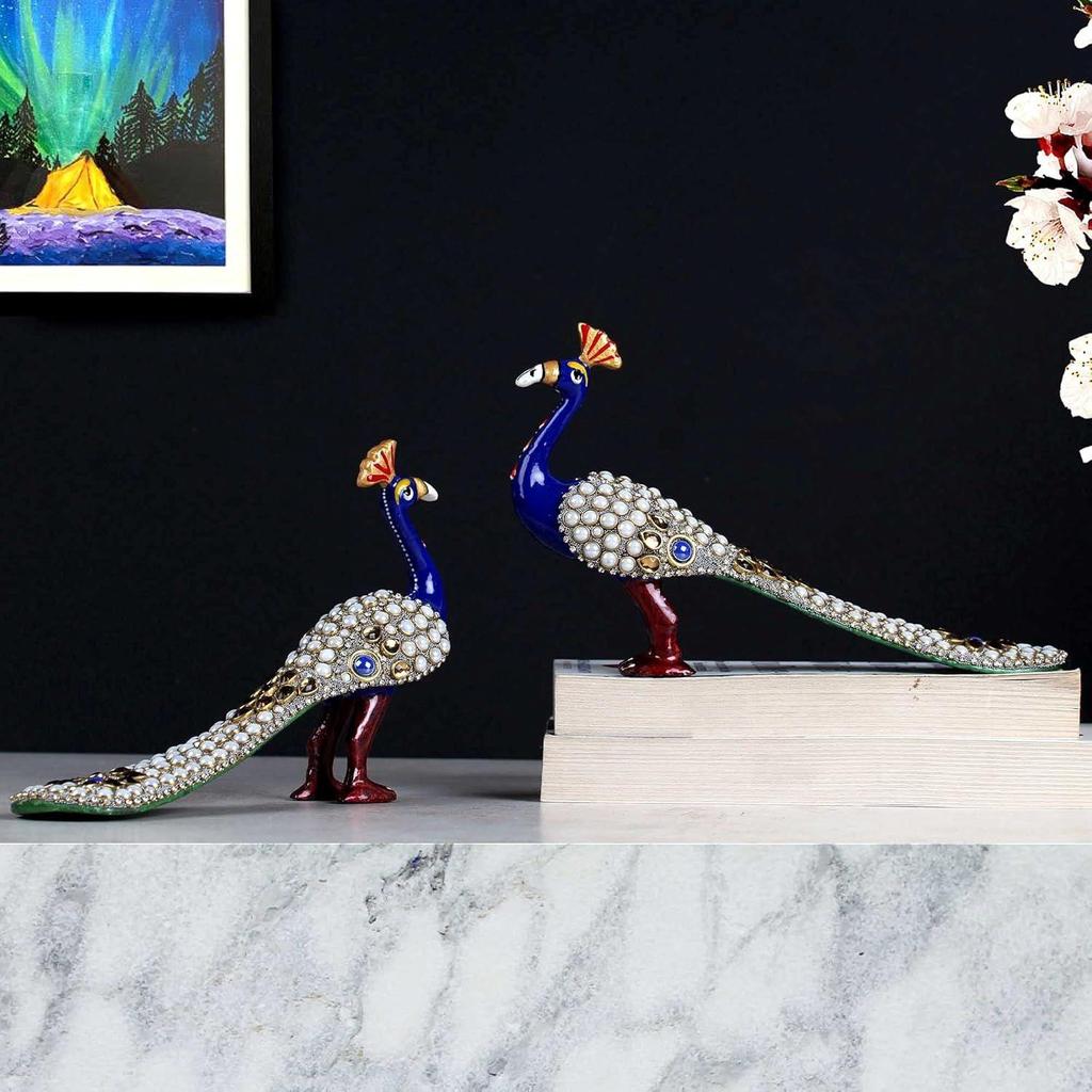 Metal Stone Work Peacock Statue Showpiece Decorative Figurine for Home Living Room Office Bedroom Decor,