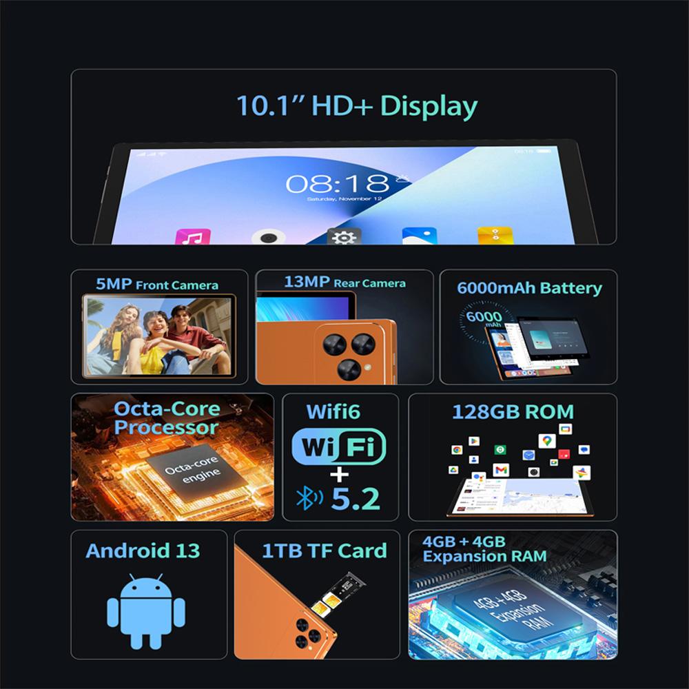 2026 En Yeni Model Android 10.1 İnç Tabletler 4G Telefon Görüşmesi Çift SIM Çift Kameralı 8GB+128GB Bluetooth 4.0 Wi-Fi Tablet PC