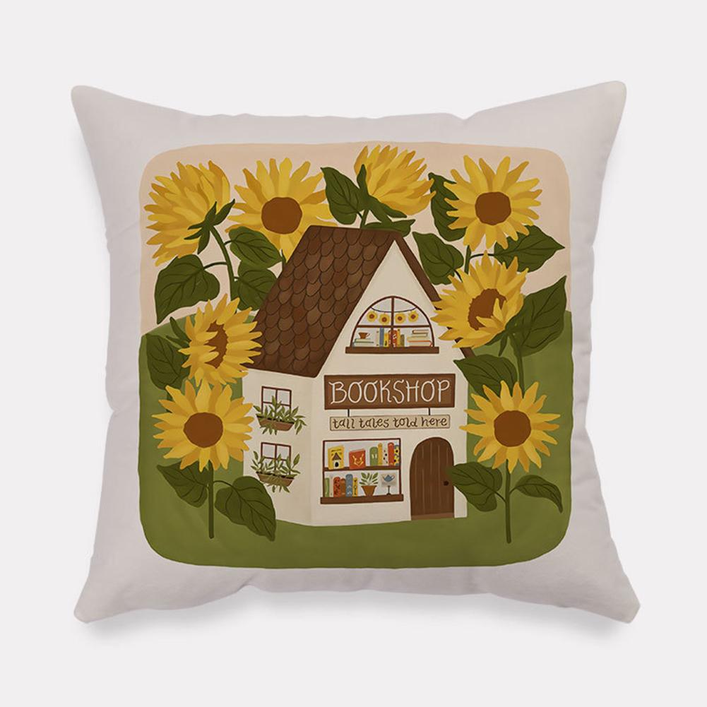 Flannel Square Bedside Pillowcase, Pastoral Home Atmosphere Cartoon Anime Pattern Cushion Protective Cover With Invisible Zipper 45x45cm