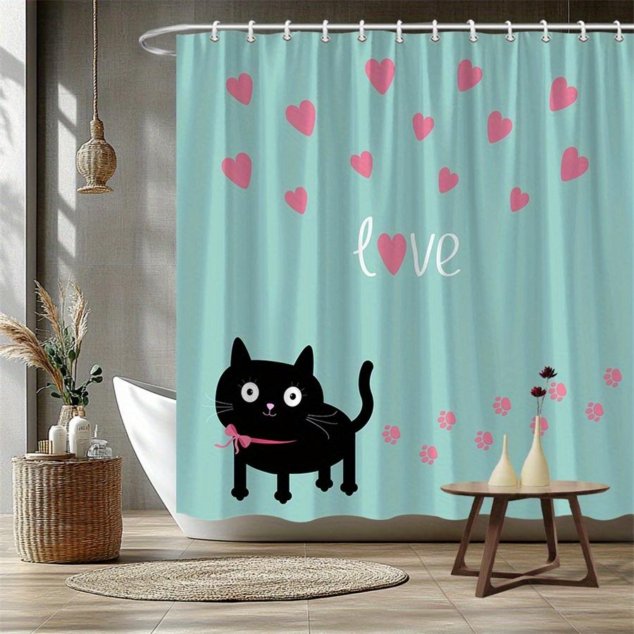 

1pc Pink shower curtain with bow and heart pattern, polyester fabric, machine washable, suitable for bathroom decor. 90X180cm