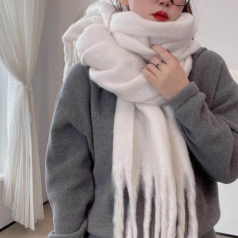 Kostkovaný šátek jednobarevný Dámský zimní tlustý šál z imitace kašmíru Korejský styl Teplý šátek na krk