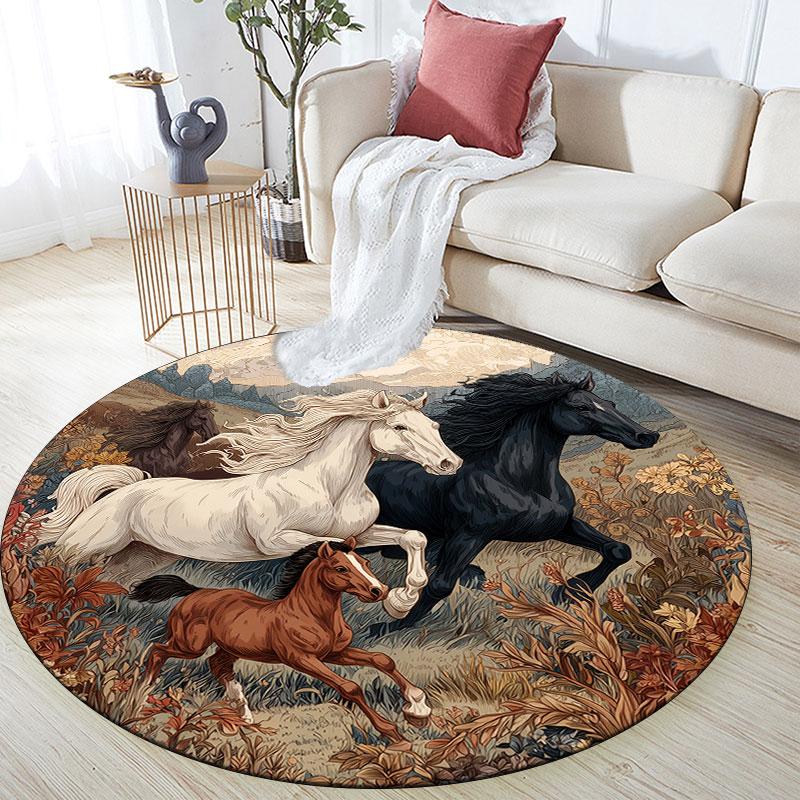 Horse Pattern Round rug,Carpet Rug for Living Room Bedroom Playroom ,Non-slip Floor Mat,Holiday Gifts and Birthday Gifts.