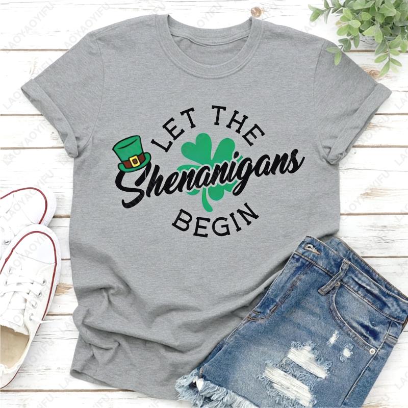 St Patricks Day Shenanigans Unisex Adult Cotton Tshirts Funny Shamrock Minimalist Oneck Printed Unisex Tops Clothes For Women