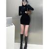 Sweet Spice Girl Black Long Sleeve Dress Women's Autumn and Winter New Waist Bottom Short Skirt Pure Desire Wind Hip Wrap Skirt