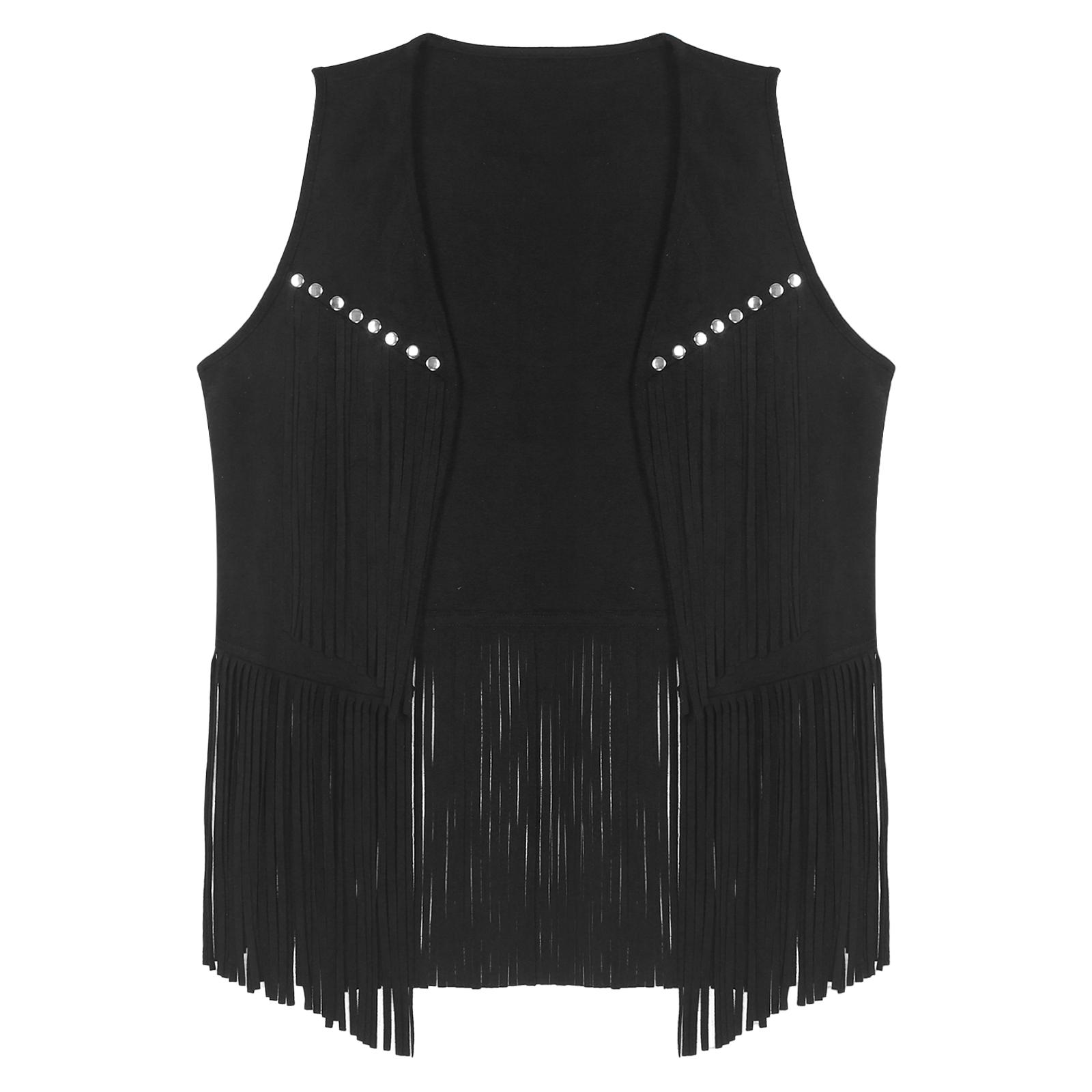 

Мужской жилет из искусственной замши с бахромой и кисточками в ковбойском стиле с открытым передом L чёрный