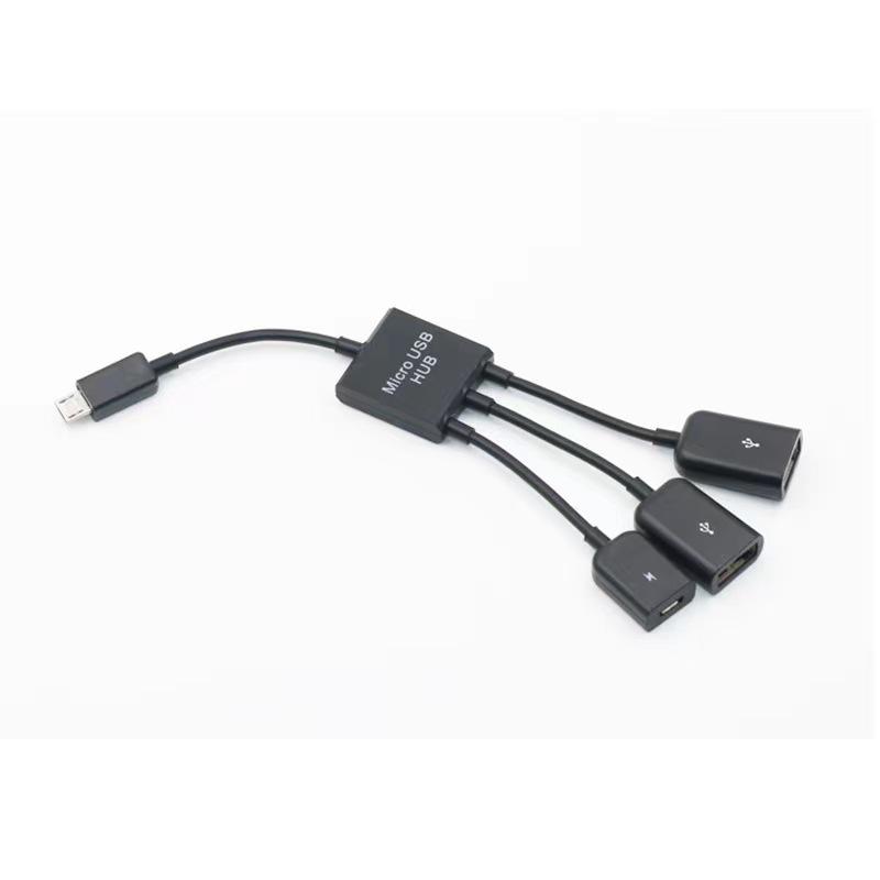 Micro USB OTG Hub Expansion Dock: One-to-Three Splitter with Power Supply for Mobile and Tablet.