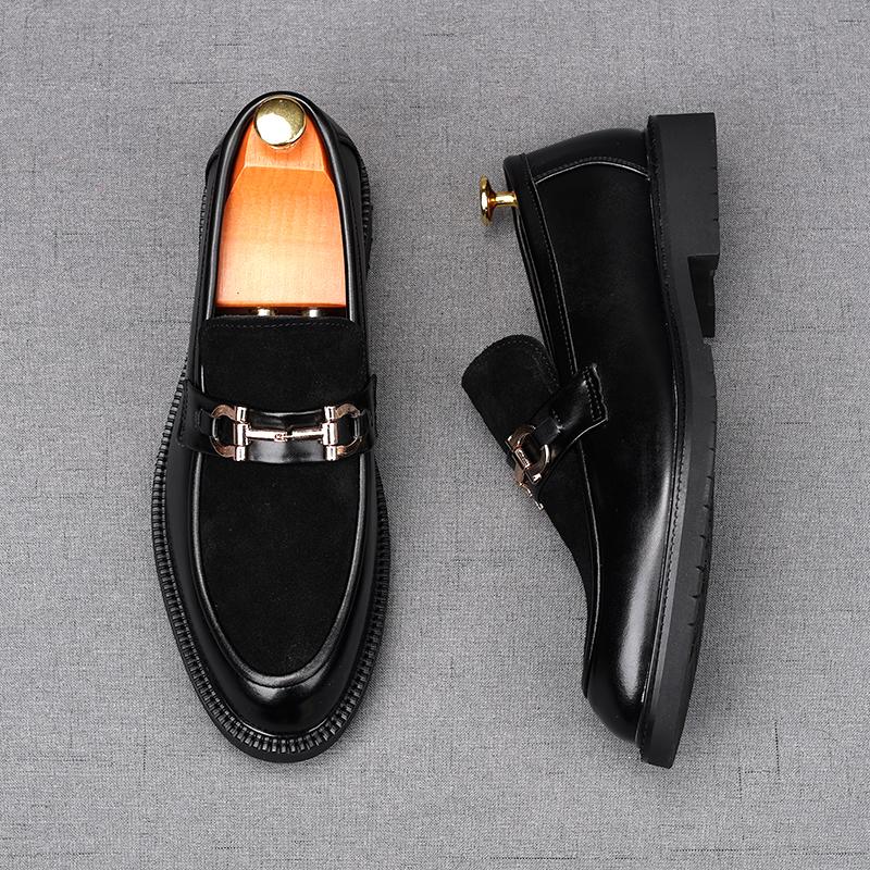 Fashion New Men's Suede Leather Charm Metal Buckle Shoes Male Casual Wedding Dress Flats Loafers Homecoming Prom Zapatillas Hombre