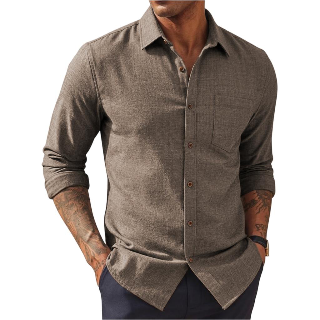 Men Long Sleeve Button Down Shirt Classic Fit Spread Collar Chest Pocket Suitable for Business Casual Wear
